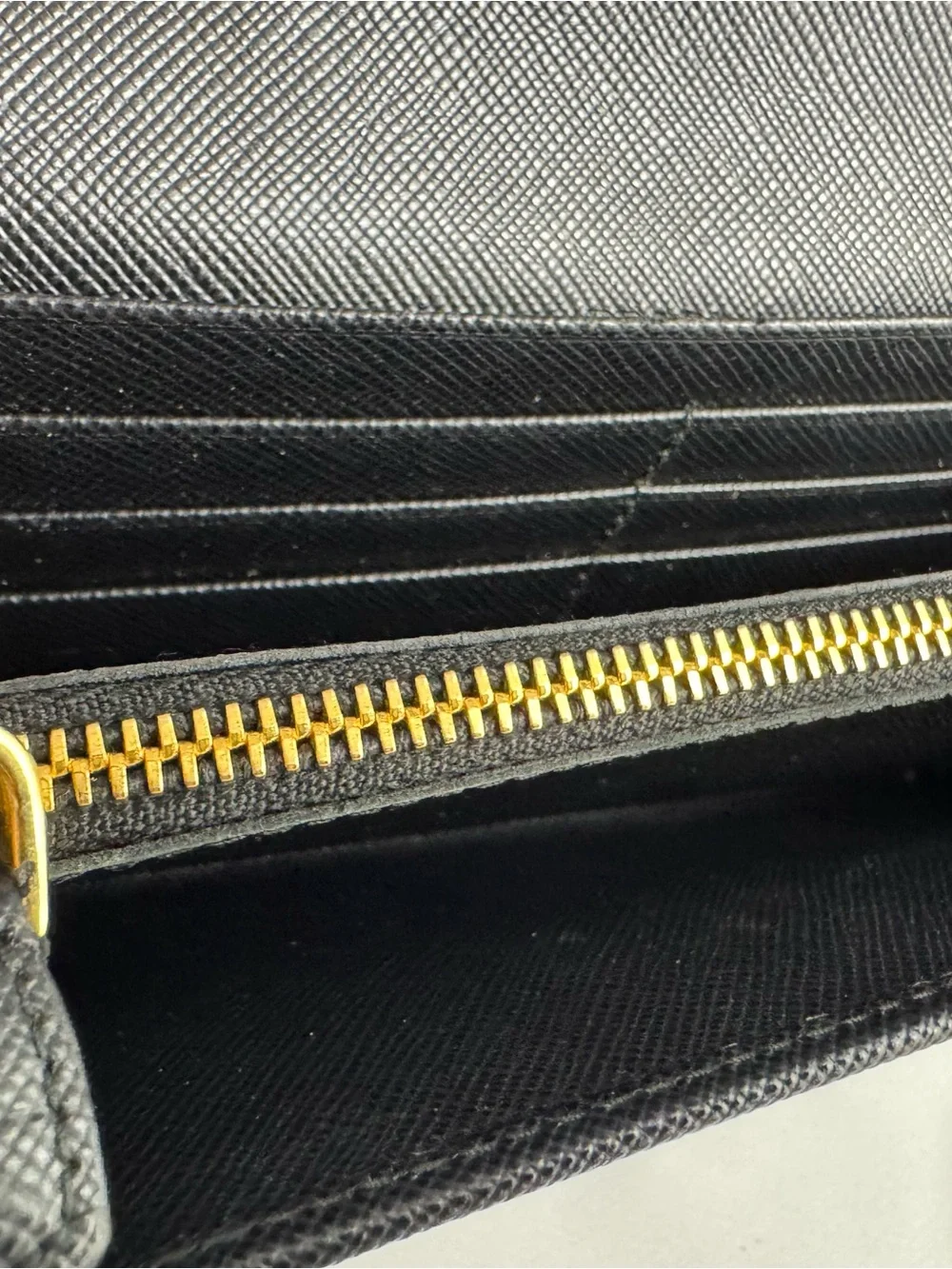 Prada Black Saffiano Leather Wallet with Gold Logo